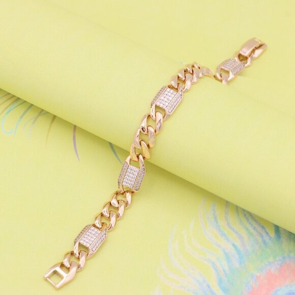 "Bold Rose Gold Curb Chain Bracelet with Sparkling Accent Panels, XPBL0941 - Picture 5 of 13